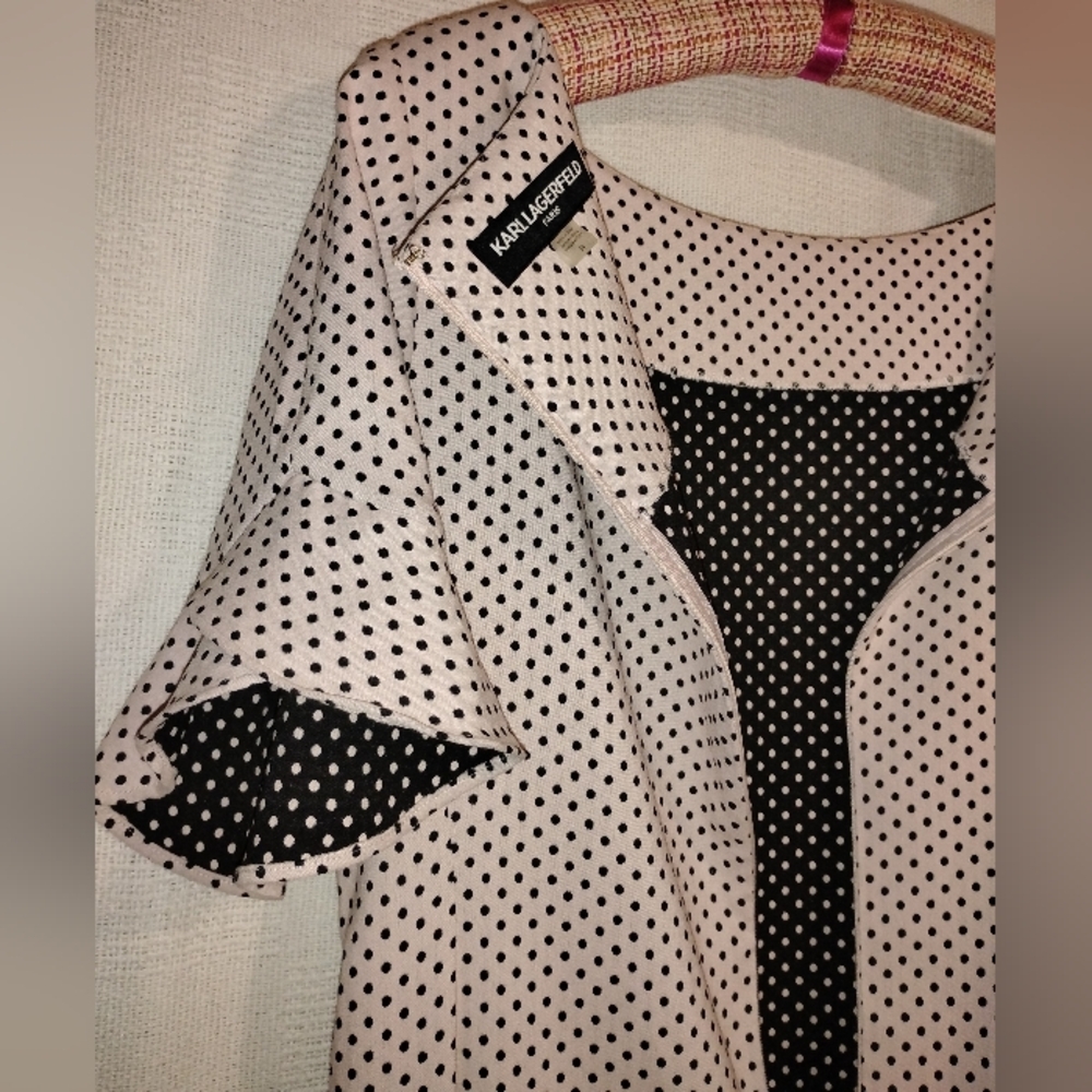 Karl Lagerfeld Polka Dot Dress Pink And Black Y2K Classic Sheath Size 14